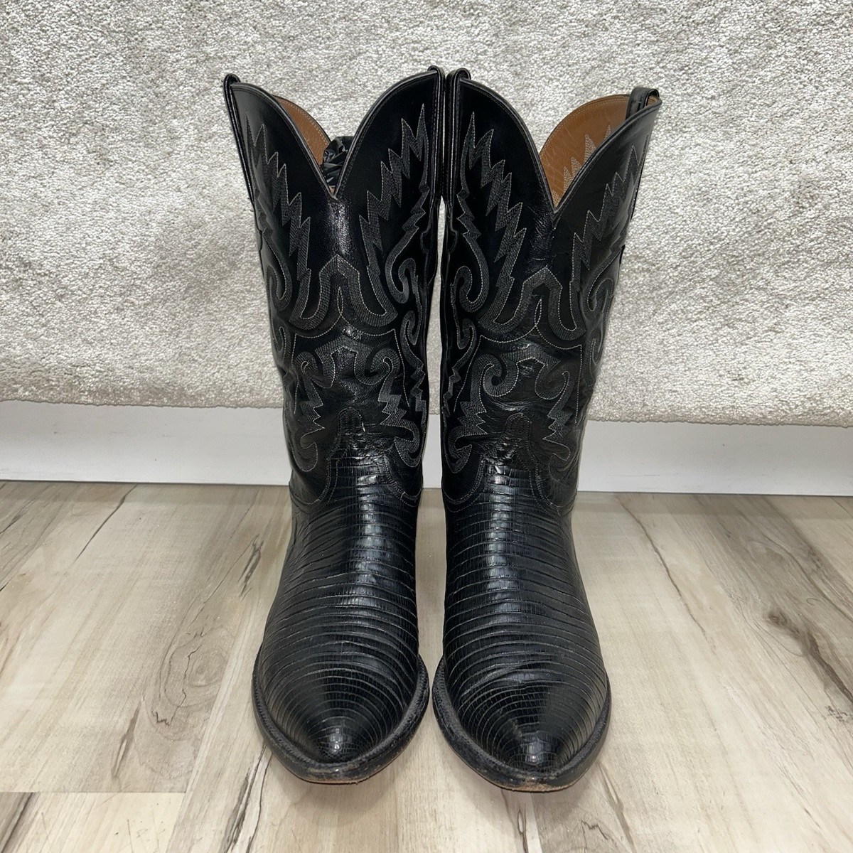Lucchese Classics Handmade Exotic Black Teju Lizard  Cowboy Western Boots  Lucchese San Antonio Full Teju Lizard Cowboy Boots 9.5 D  main image 3