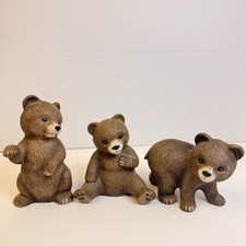 Vintage HOMCO Bear Figurines Set of 3 Brown Cubs Woodland Nursery Decor 1414