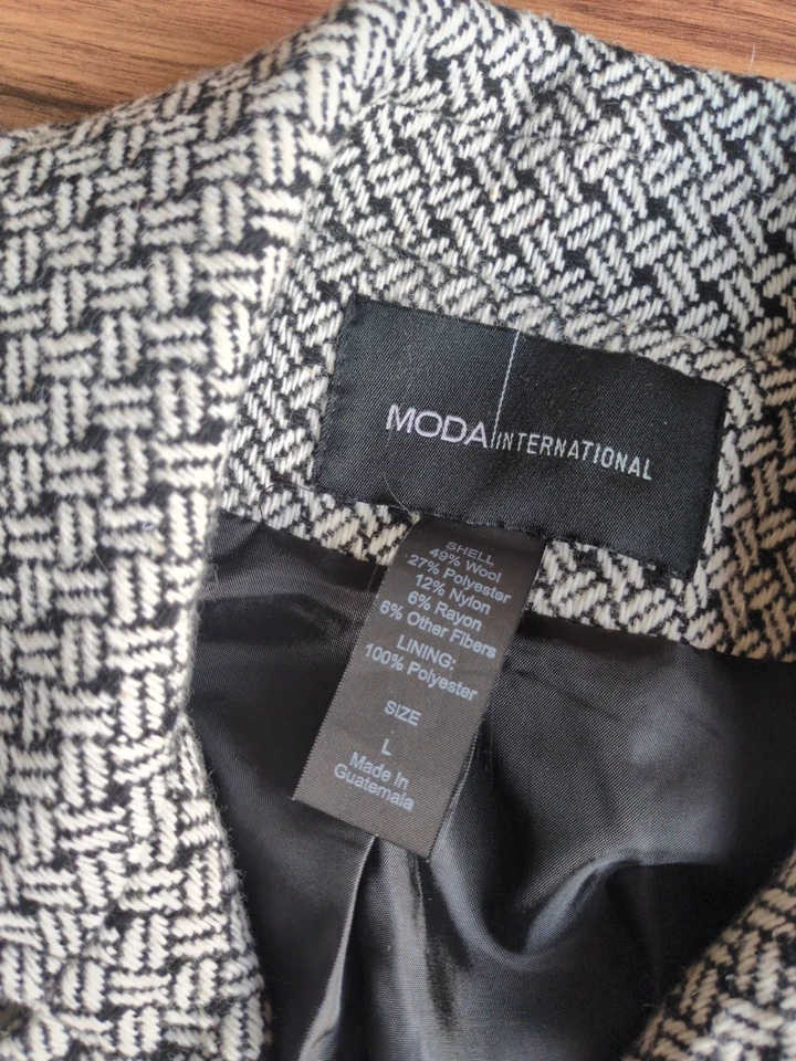 MODA International Pea Coat Peacoat Womens L Double Breasted Black White Jacket - Image 2 of 4