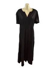 Quince Silk Maxi Dress Womens M L Bust 38” Tiered, Stretch, V-Neck, Washable NWT