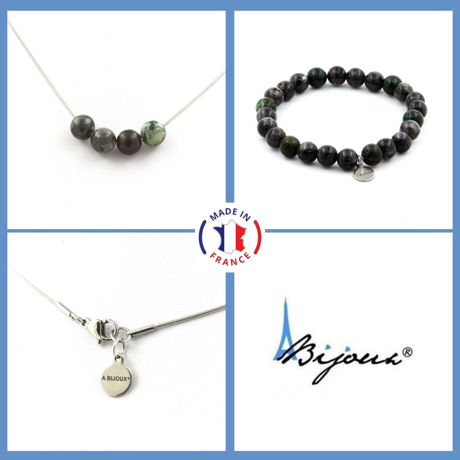 Bracelet labradorite et collier perles de minéraux naturels femme