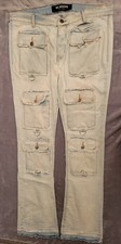 Valabasas Stacked Blue Denim Jeans Mens 38 38x35 Cargo Strike Flare Distressed