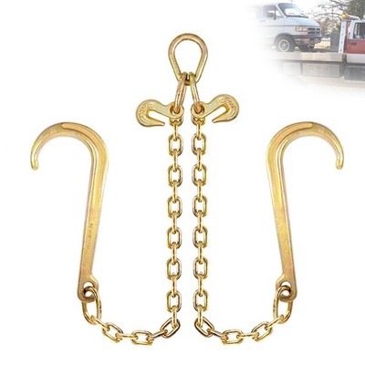 TKK Towing Chain Bridle，5/16'' X 2ft V-Bridle Tow Chain with 15'' J-Hooks a