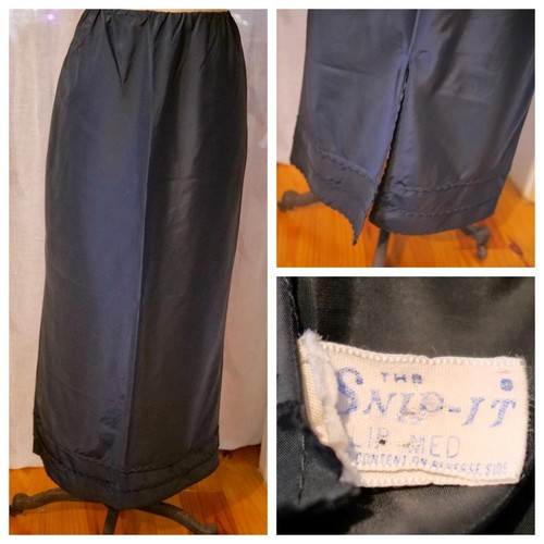 Vintage SNIP IT schwarzer formeller langer Taft halber Slip DACRON Polyester Nylon Schlitz M