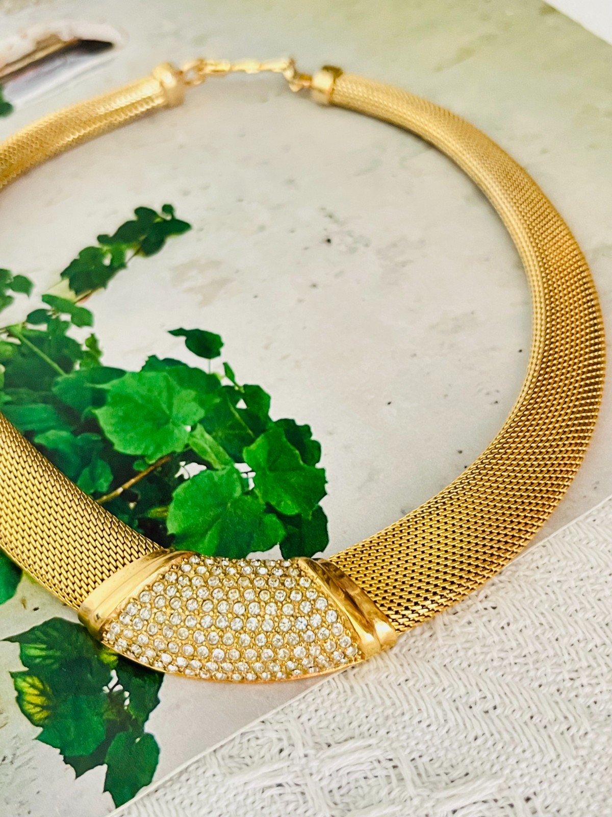 Vintage Dior Crystal Mesh Chunky Omega Statement Necklace