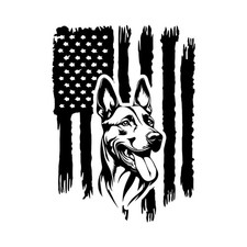 Distressed American Flag Belgian Malinois Dog Puppy USA Patriot Decal Sticker 1