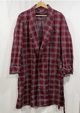 Vtg 60's Neiman Marcus Cotton Robe Pockets/Tie Waist Plaid Old Money Academia