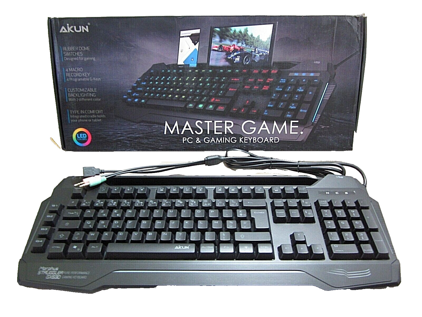 Clavier Gamer AZERTY Filaire Rétroéclairé 7 Couleurs avec Touches Macro USB