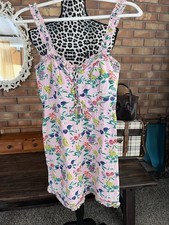 Urban Outfitters Pink Cherry Fruit Lace Up Babydoll Mini Dress (S) Linen Feel