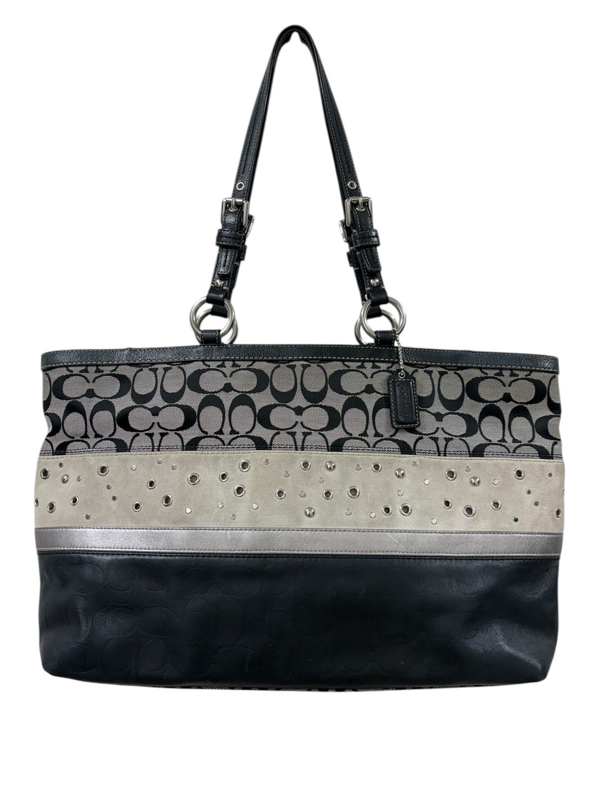 Coach Patchwork Large Tote Leather Trim Zipper Cl… - image 1