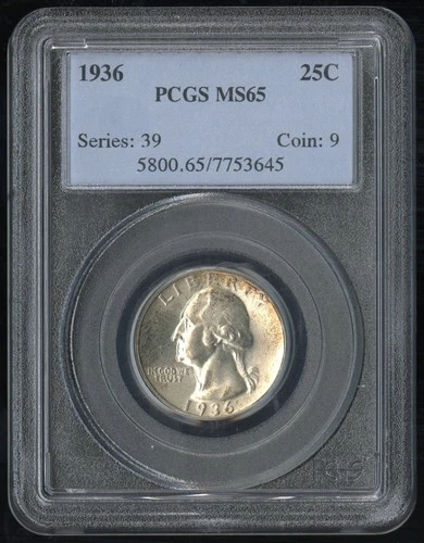 US Coin 1936  Washington Silver Quarter PCGS MS65 25C NO RESERVE!