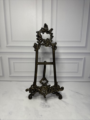 VTG 11" Ornate Victorian Brass Tabletop Easel Art Picture Book Display Stand
