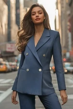 Nordstrom Elodie Blazer Double Breasted Blue Size Medium Lined Long Sleeve NWOT