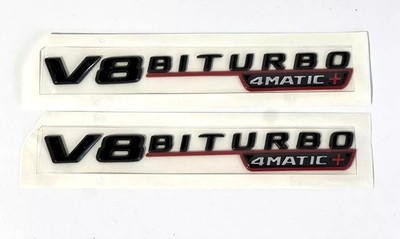 2X Schwarz ROT GLANZ Mercedes Benz V8 Biturbo 4 Matic+ Emblem Logo Aufkleber