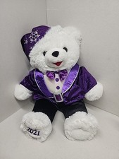 20" LARGE 2021 Walmart CHRISTMAS TEDDY BEAR White Purple Bowtie BOY  *MORE AVAIL