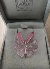 LALIQUE Crystal Light Pink Butterfly Necklace France