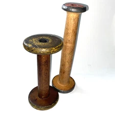Antique Wooden Textile Industrial Spool Sewing Spindle ~ Lot Of 2 ~ No Thread