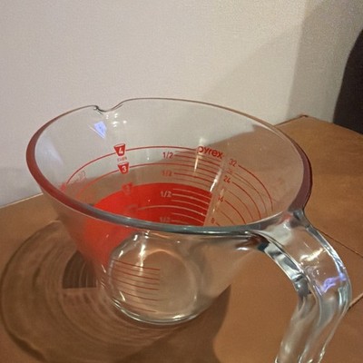 Pyrex 4 Cup Measuring Glass Pitcher Red Reverse Read Inside Open Handle 1000ml