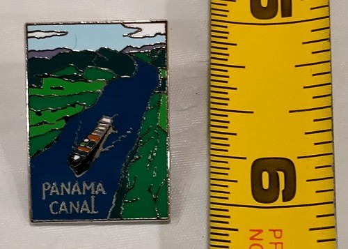 Vintage PANAMA CANAL Rectangular Tie Tack Lapel/Hat Pin Enamel Souvenir EUC