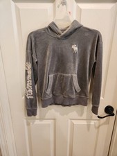 Abercrombie  Fitch Kids Velour Hoodie Gray Moose Pullover Girls 9/10 EUC