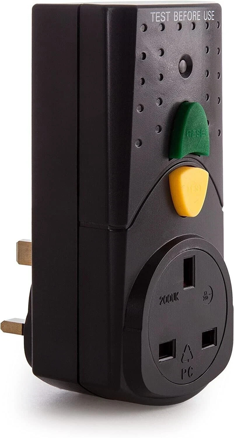 SMJ ELECTRICAL RCD Socket Adapter 240V 13A Electrocution Safety Protection Black