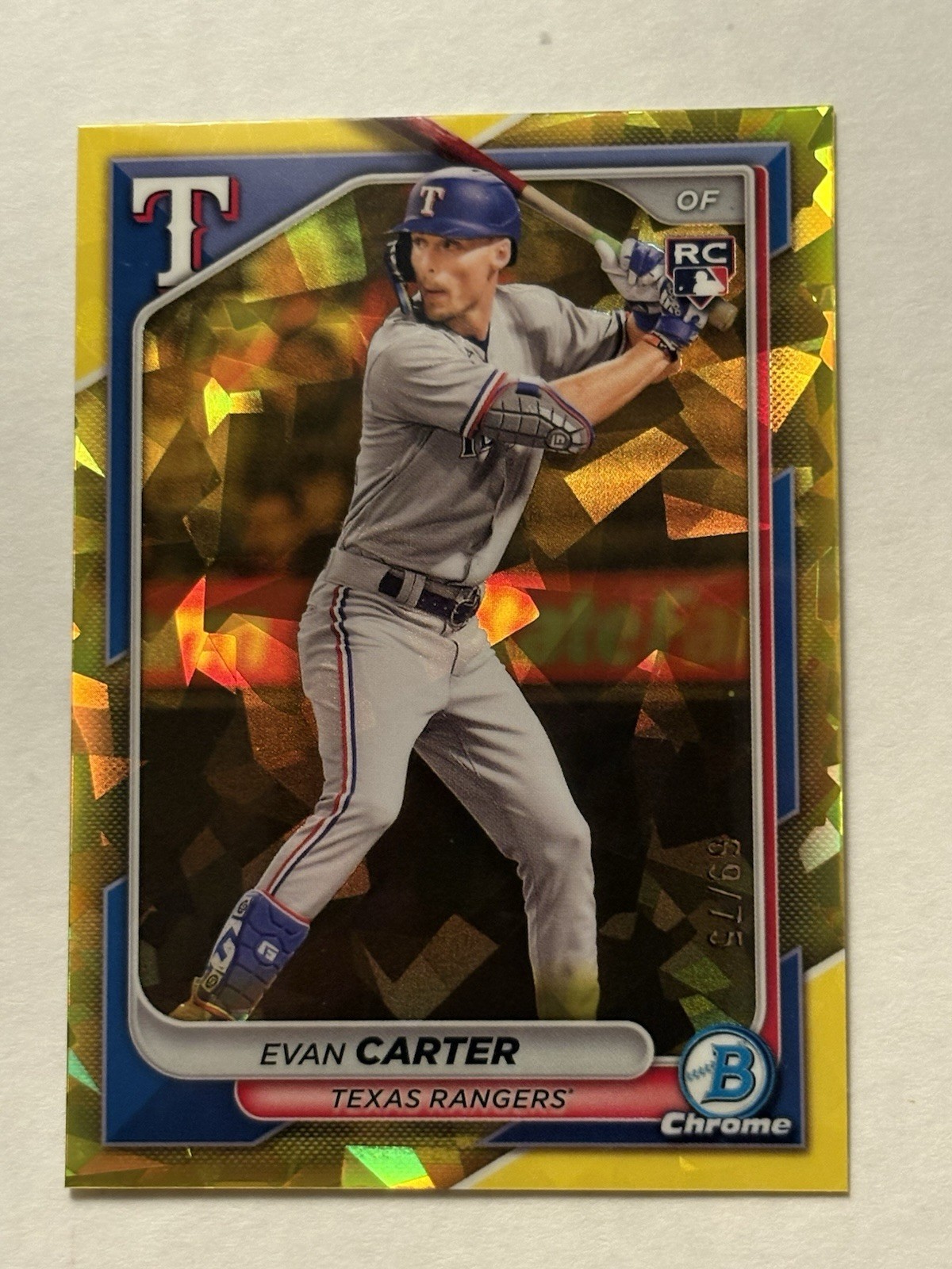 2024 Bowman Chrome Sapphire Yellow 69/75 Evan Carter #65 (RC)