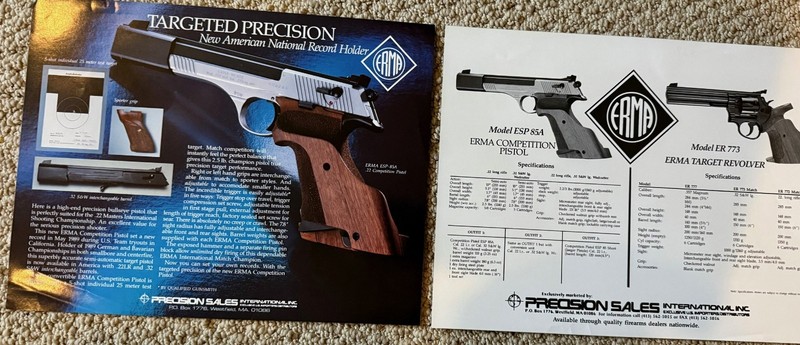 1996 Erma ESP85A Competition Pistol vintage brochure