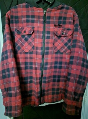 Vintage Shady Ltd Hoodie Mens XXL Full Zip Plaid Fleece Lined Buffalo Red Black