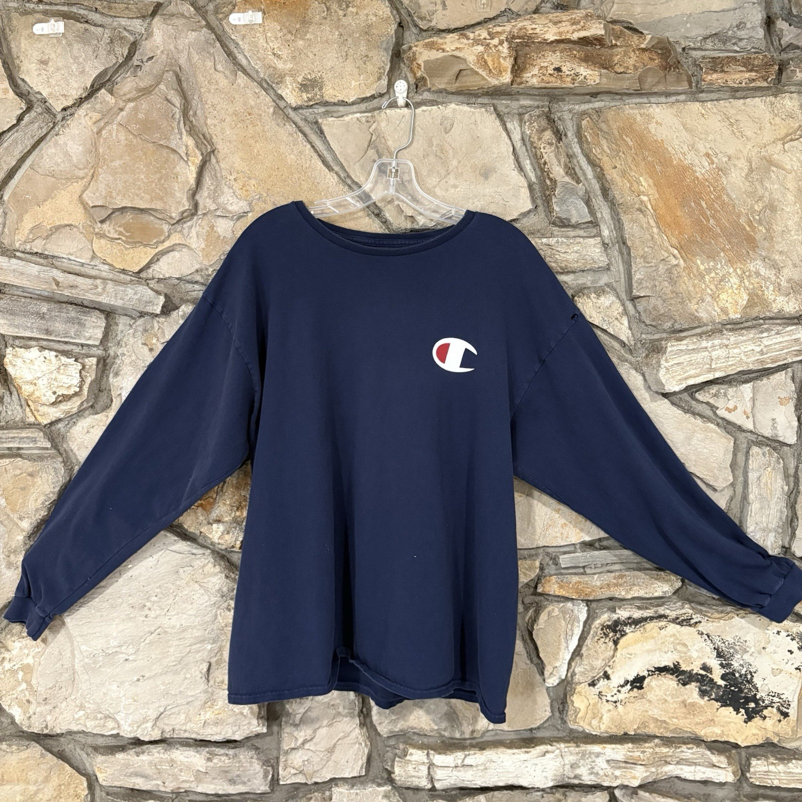 Champion Men's Navy Long Sleeve Crew Neck T-Shirt Authentic Athleticwear 1XL