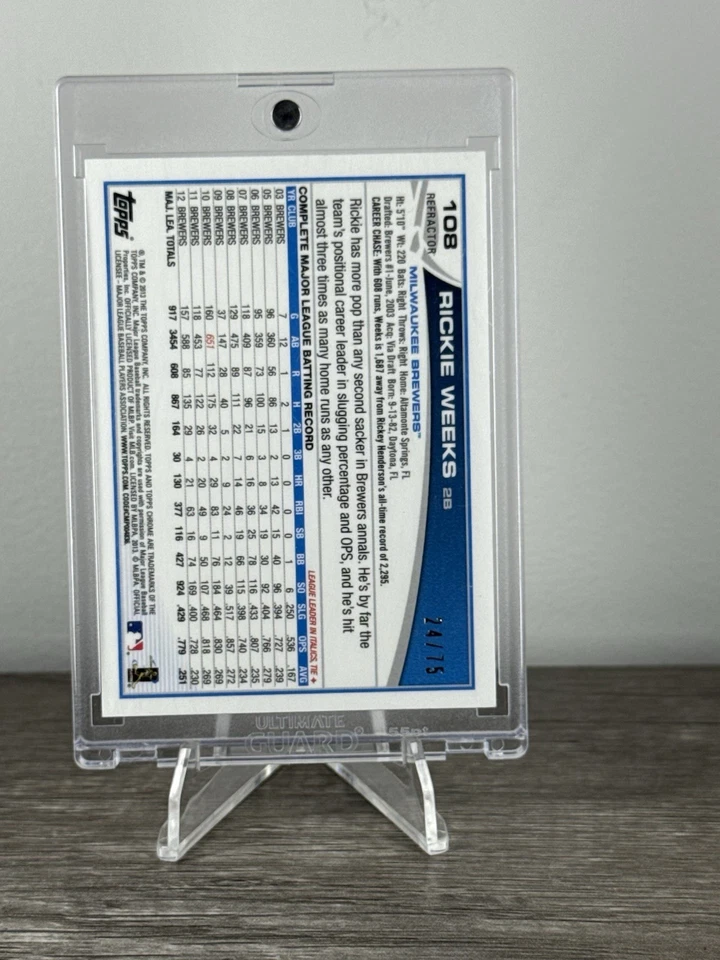 2013 Topps Chrome - Rickie Weeks #108 refractor sepia/75 Foto 4 de 4