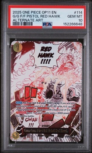 Gum-Gum Fire-Fist Pistol Red Hawk (GGFF) PSA 10 Event Manga Alt OP11-114 English