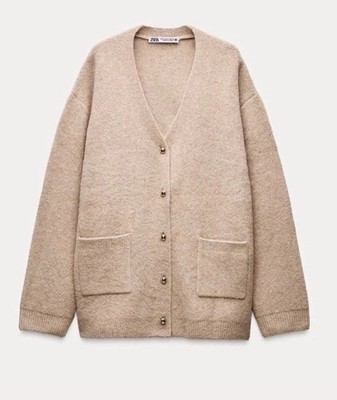 Zara Strickjacke mit goldenen Knöpfen Sand Gr. M Ref 5755/123