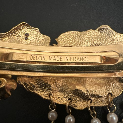 Vintage Delcia Sun & Clouds Design Hair Clip Barrette Gold Tone Made In France - Picture 6 of 10