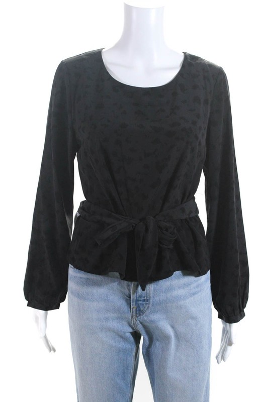 Drew Women's Spotted Print Long Sleeve Blouse Gray Size M