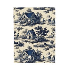 Velveteen Plush Blanket French Toile Countryside Print - Navy/Cream