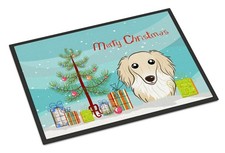 Caroline's Treasures Christmas Tree Longhair Creme Dachshund Doormat 18x27