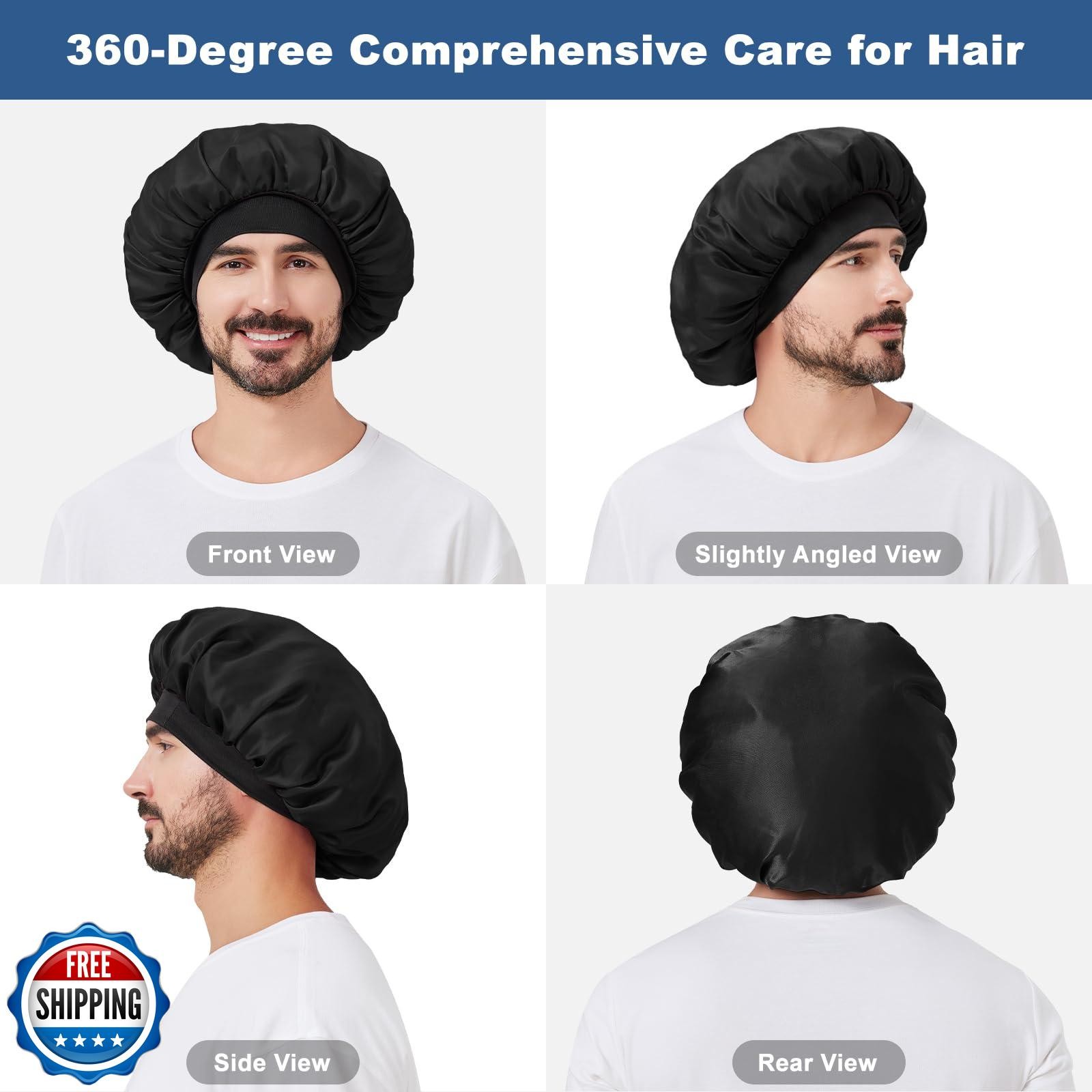 3Pcs Satin Bonnets for Men, Hair Bonnet for Sleeping Soft Elastic Band Silk S