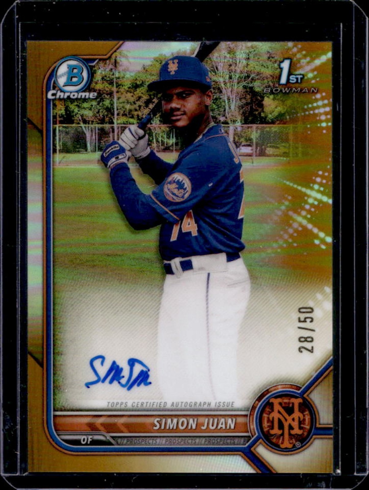 2022 Bowman Chrome Simon Juan Auto Gold Refractor 1st Prospect #/50 Mets