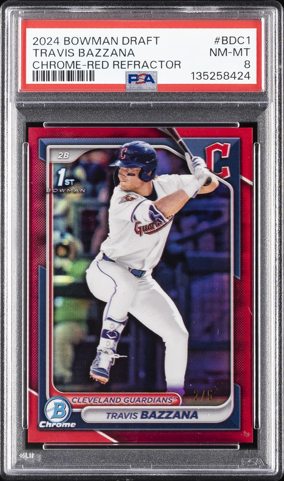 2024 BOWMAN DRAFT CHROME-RED REFRACTOR #BDC1 TRAVIS BAZZANA 2/5 PSA 8