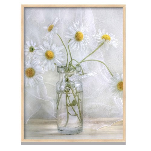 Flowers Bathroom Wall Decor Floral Canvas Wall Art White Daisy in Vase Prints...