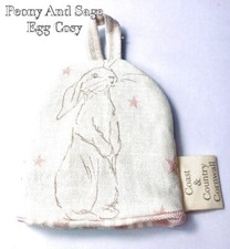 Peony And Sage Rabbits Fabric Egg Cosy   -  Susie Watson Hanging Loop - Pink