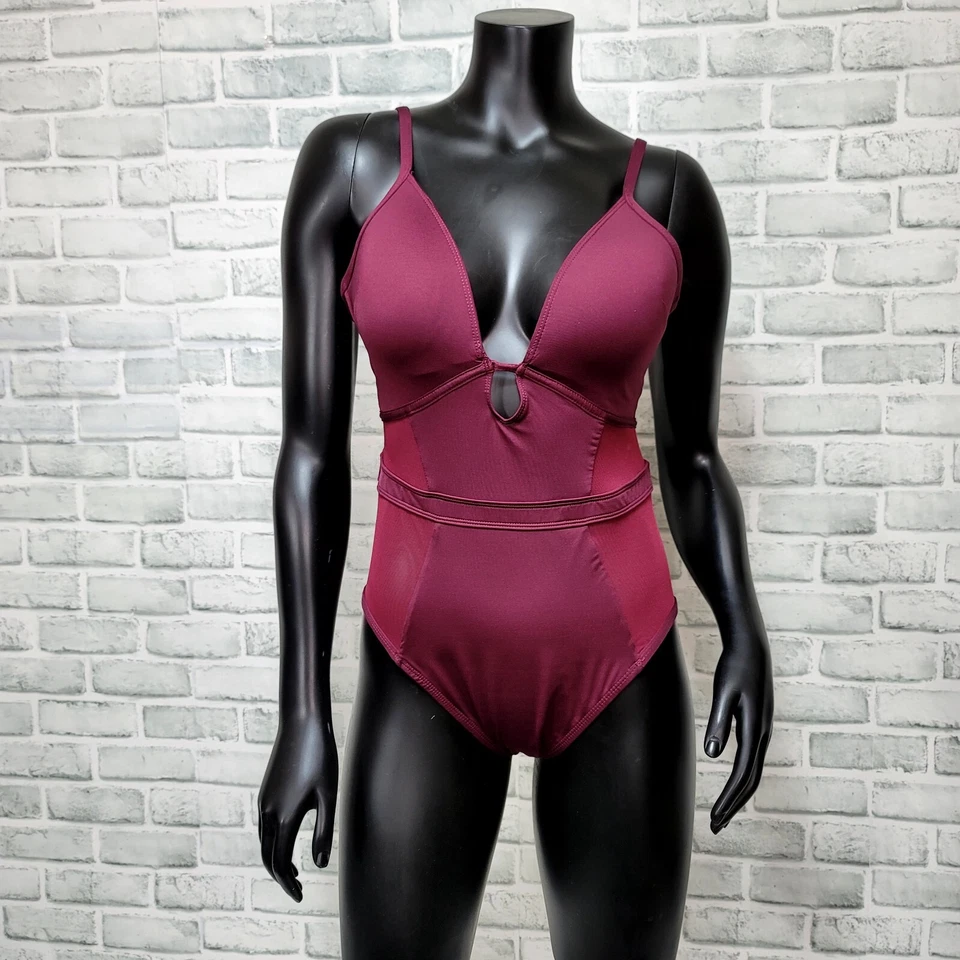 Traje de baño Kenneth Cole Wonder sexy con inserción de malla sólida push up control abdominal 1 pieza Foto 2 de 4