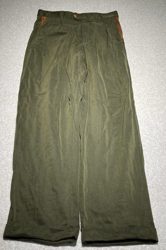 Vintage Mark Michaels Zanella Pants 34x32 Olive Pleated Vera Pelle Cotton - Picture 2 of 16