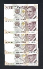 LOT OF 5 CONSECUTIVE UNC FDS TICKETS 2000 LIRE GUGLIELMO MARCONI 1990 FDS