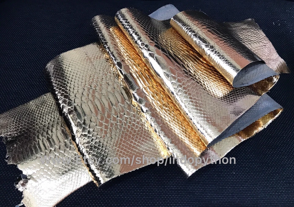Genuine Python Leather, Exotic Snake Skin, Gold Leather, Gold Skin, Real Leather - Image 2 of 4