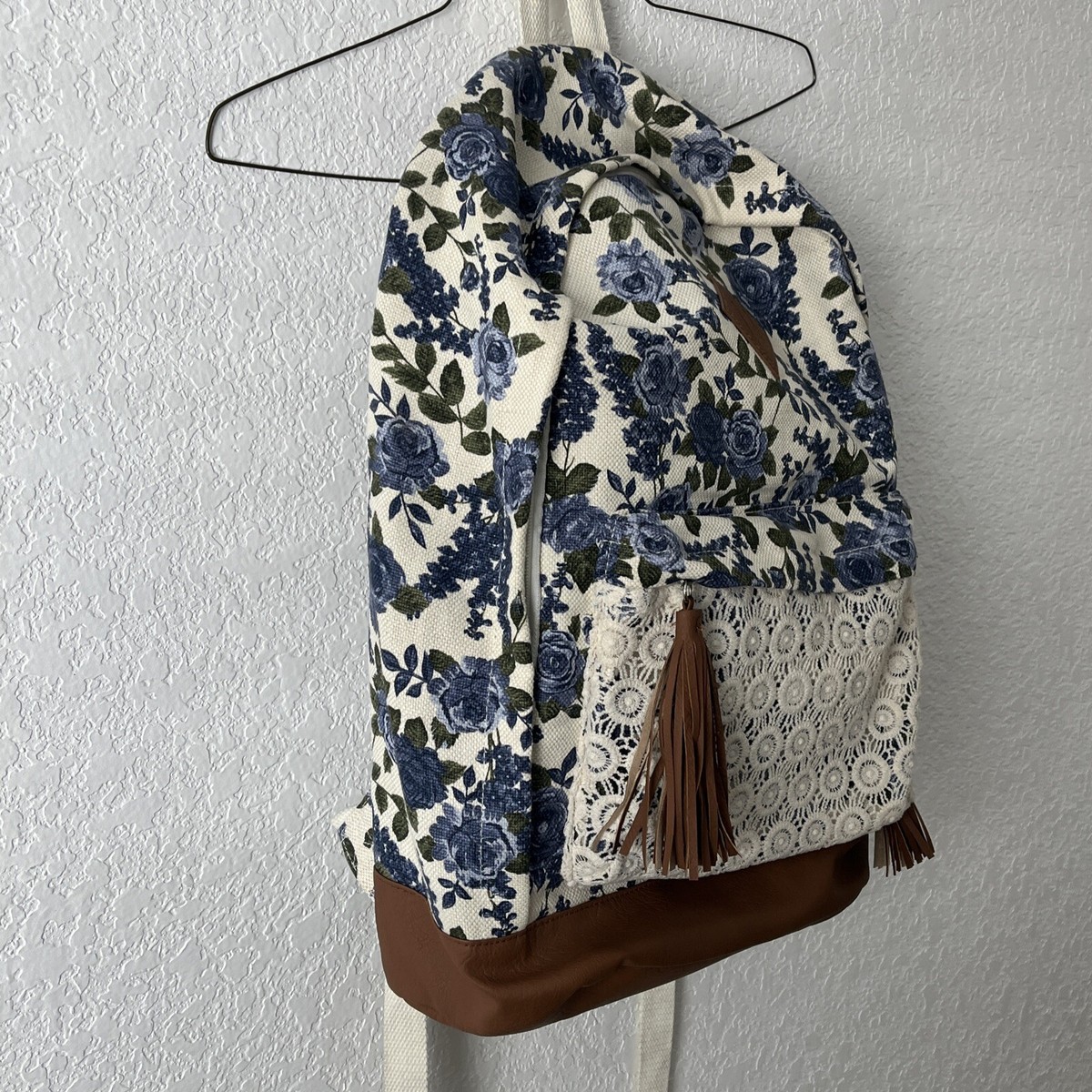 Mudd Backpack 400 Blue Floral Patern Leather bottom . ￼ | eBay