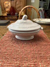 ANTIQUE White Ironstone SERVING DISH COVERED 1850&rsquo;s Dieu  Et Mon Droit 10.5&rdquo;x7&rdquo;