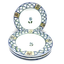 Caleca GRECA Pasta Bowls (4)  Blue Flowers Green Arches