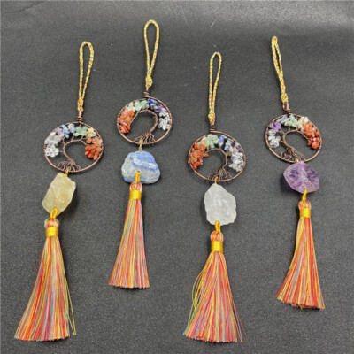 Healing Wall Hanger Chakra Crystal Tree of Life Hanging Raw Stone Tassel 