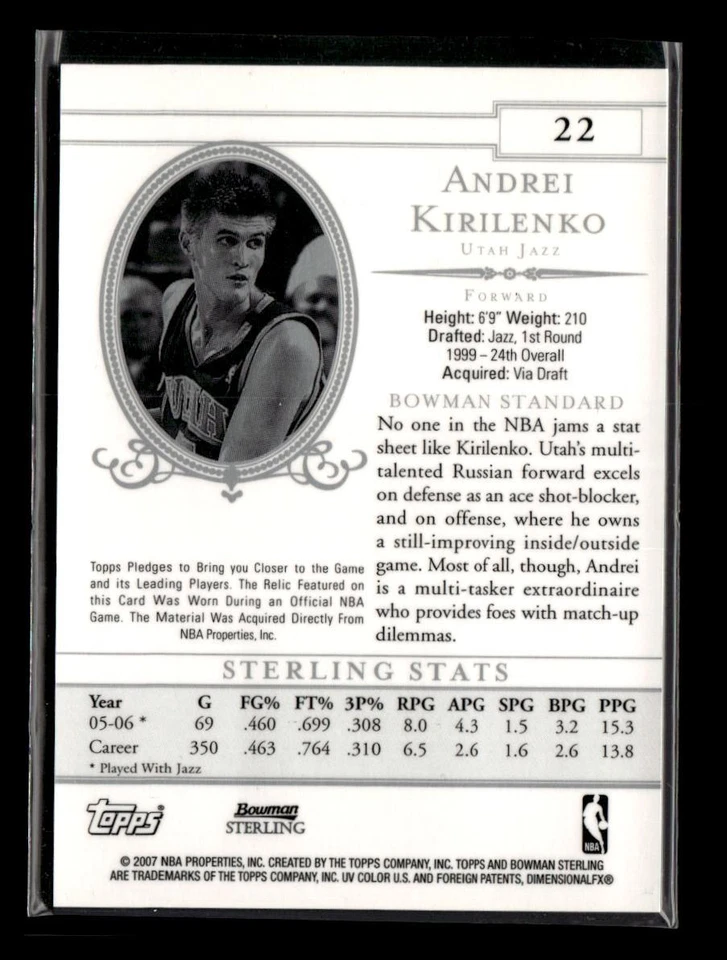 2006-07 Bowman Sterling #22 Andrei Kirilenko - Image 2 of 2